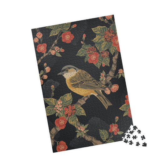 Luxury Japanese Hanafuda Jigsaw Puzzle – Plum Blossom & Warbler Gold Leaf Art