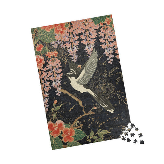 Luxury Japanese Hanafuda Jigsaw Puzzle – Wisteria & Cuckoo Gold Leaf Art