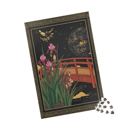 Luxury Japanese Hanafuda Jigsaw Puzzle – Iris & Bridge Gold Leaf Art
