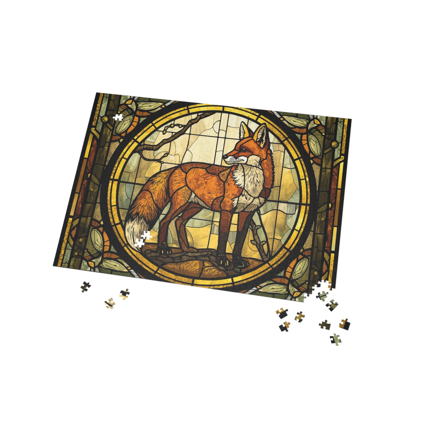 Stained Glass Fox Jigsaw Puzzle – Bright Forest Art Puzzle, Majestic Fox Illustration, Relaxing Nature Gift