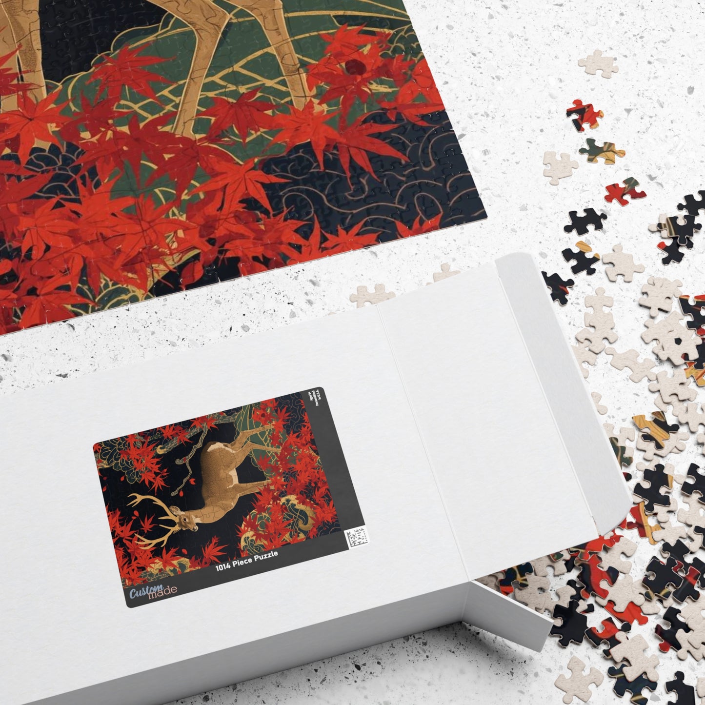 Luxury Japanese Hanafuda Jigsaw Puzzle – Maple Leaves & Deer Gold Leaf Art