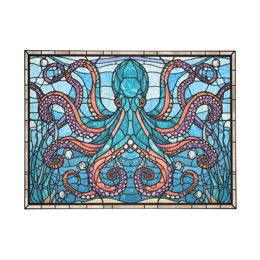 Stained Glass Octopus Jigsaw Puzzle – Bright Colorful Art Puzzle, Ocean Animal Illustration, Relaxing Gift