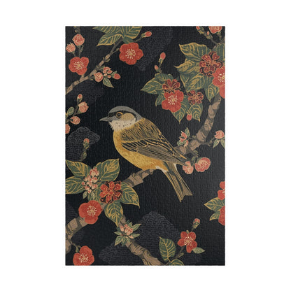 Luxury Japanese Hanafuda Jigsaw Puzzle – Plum Blossom & Warbler Gold Leaf Art