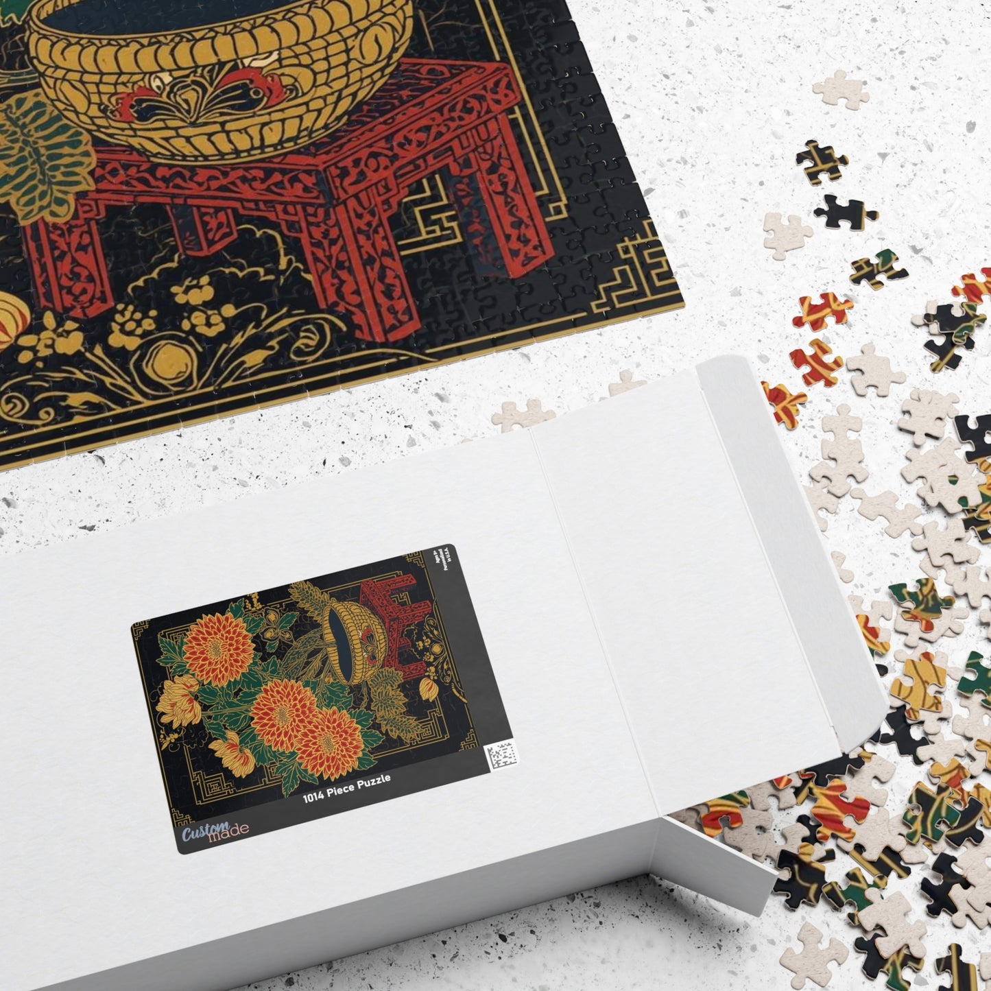 Luxury Japanese Hanafuda Jigsaw Puzzle – Chrysanthemum & Sake Cup Gold Leaf Art