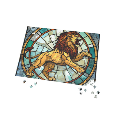 Stained Glass Lion Jigsaw Puzzle – Majestic Roaring Lion Art Puzzle, Powerful Animal Illustration, Relaxing Gift