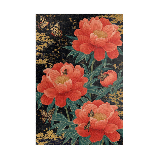 Luxury Japanese Hanafuda Jigsaw Puzzle – Peony & Butterflies Gold Leaf Art