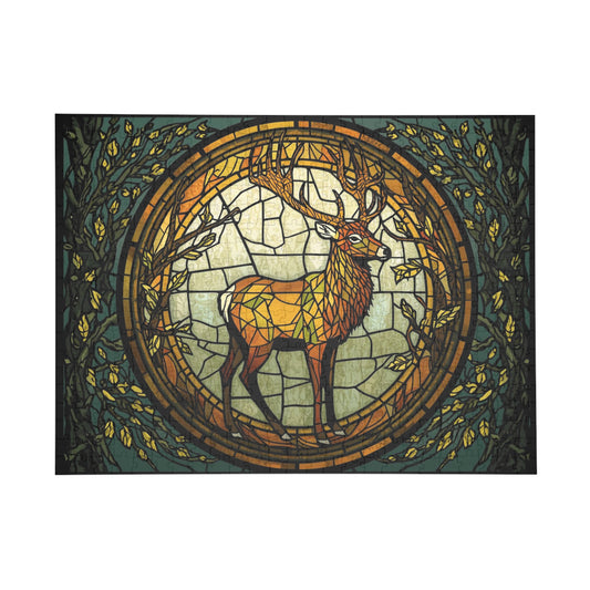 Stained Glass Deer Jigsaw Puzzle – Bright Forest Art Puzzle, Majestic Stag Illustration, Relaxing Nature Gift