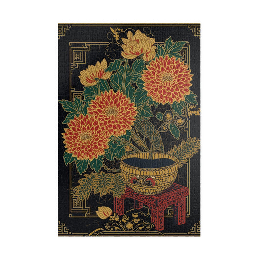 Luxury Japanese Hanafuda Jigsaw Puzzle – Chrysanthemum & Sake Cup Gold Leaf Art
