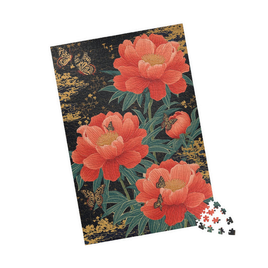Luxury Japanese Hanafuda Jigsaw Puzzle – Peony & Butterflies Gold Leaf Art