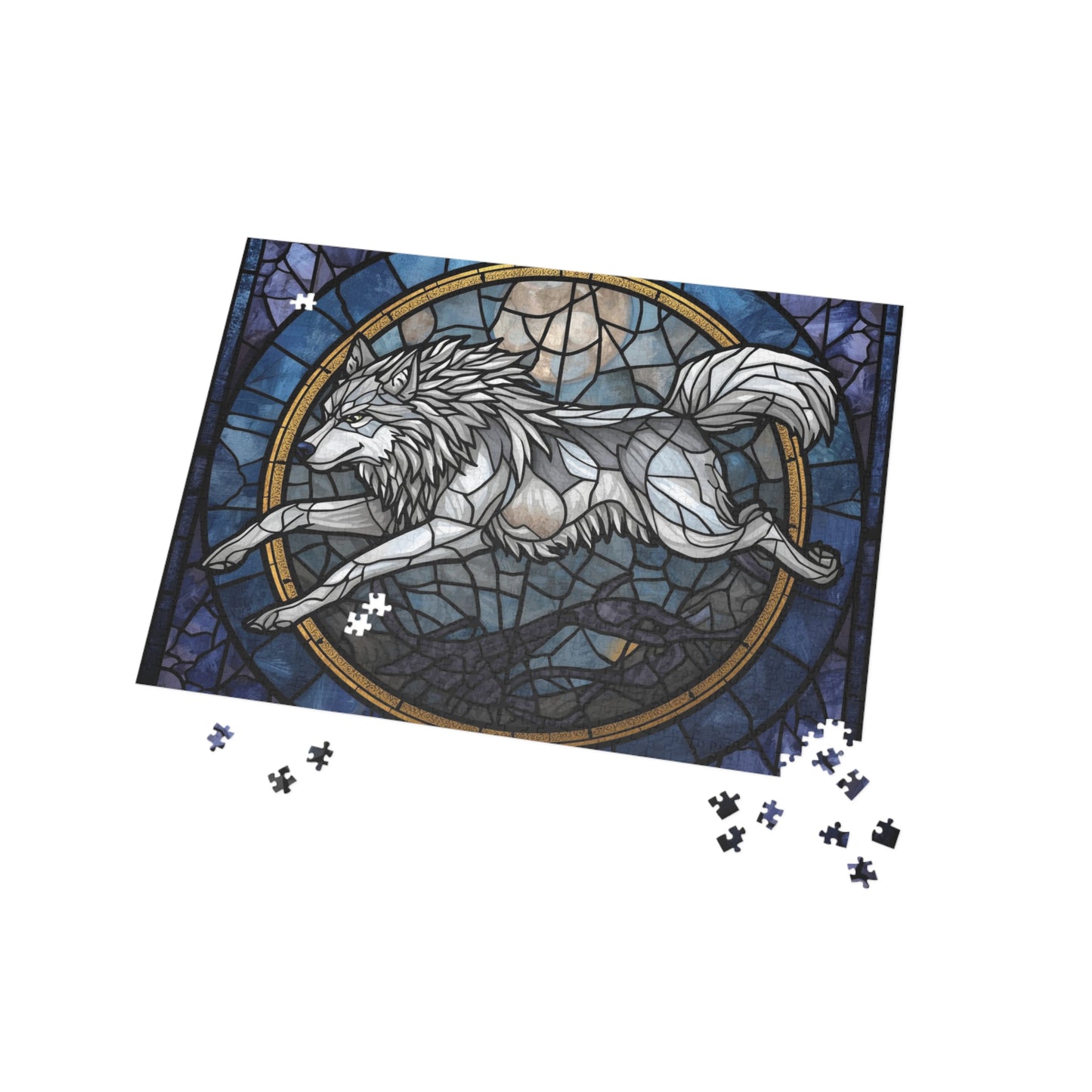 Stained Glass Wolf Jigsaw Puzzle – Colorful Nature Art Puzzle, Majestic Wolf Illustration, Relaxing Gift