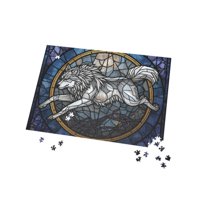 Stained Glass Wolf Jigsaw Puzzle – Colorful Nature Art Puzzle, Majestic Wolf Illustration, Relaxing Gift
