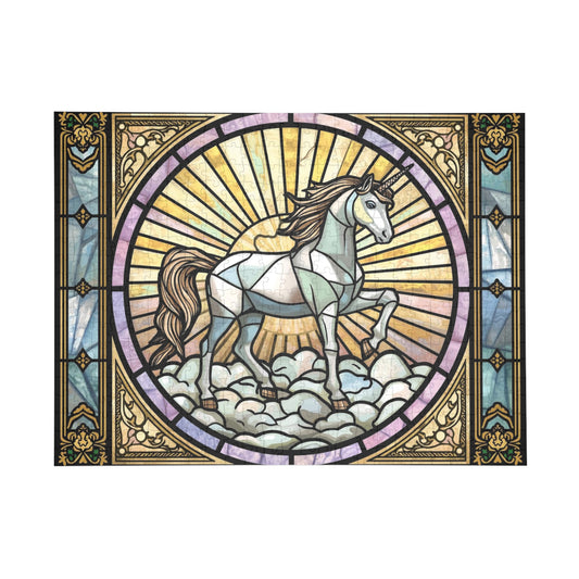 Stained Glass Unicorn Jigsaw Puzzle – Elegant Fantasy Art Puzzle, Magical Unicorn Illustration, Relaxing Gift