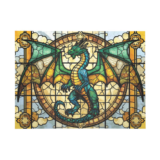 Stained Glass Dragon Jigsaw Puzzle – Bright Colorful Fantasy Art Puzzle, Majestic Dragon Illustration, Relaxing Gift