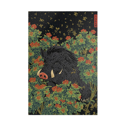 Luxury Japanese Hanafuda Jigsaw Puzzle – Bush Clover & Boar Gold Leaf Art