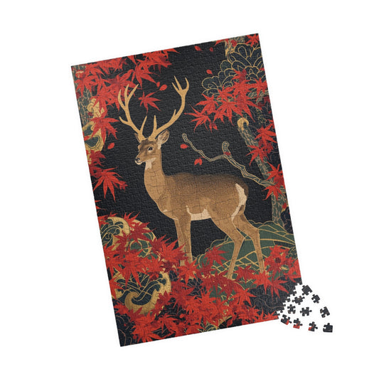 Luxury Japanese Hanafuda Jigsaw Puzzle – Maple Leaves & Deer Gold Leaf Art
