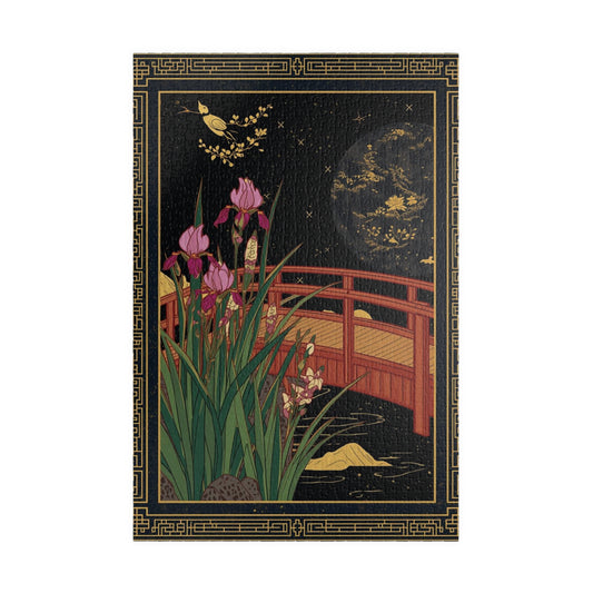 Luxury Japanese Hanafuda Jigsaw Puzzle – Iris & Bridge Gold Leaf Art