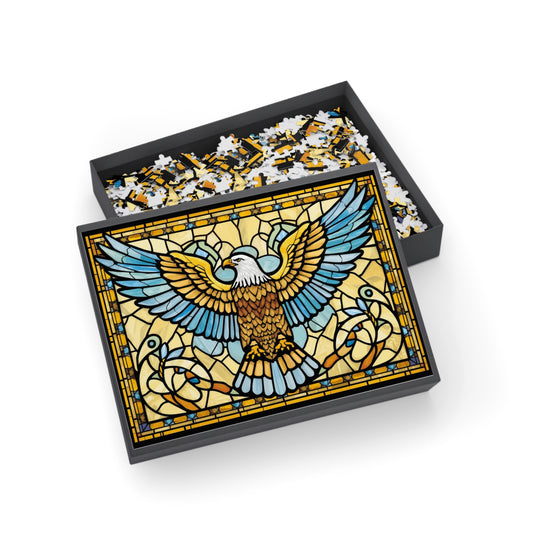 Stained Glass Eagle Jigsaw Puzzle – Bright Colorful Art Puzzle, Majestic Bird Illustration, Relaxing Gift