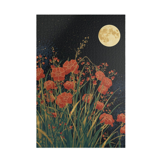 Luxury Japanese Hanafuda Jigsaw Puzzle – Moon & Pampas Grass Gold Leaf Art