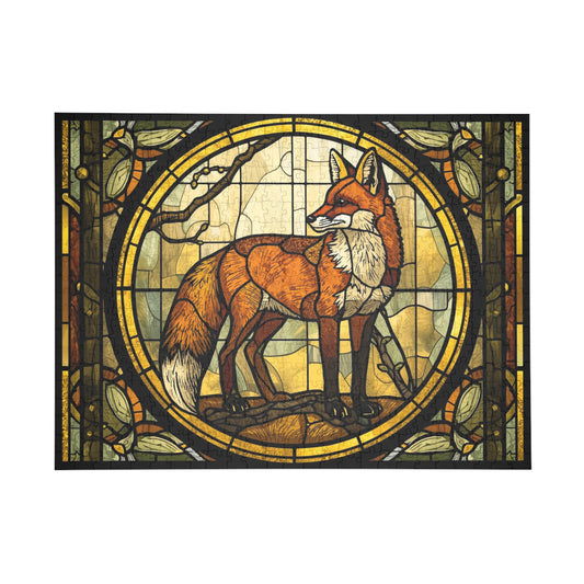 Stained Glass Fox Jigsaw Puzzle – Bright Forest Art Puzzle, Majestic Fox Illustration, Relaxing Nature Gift
