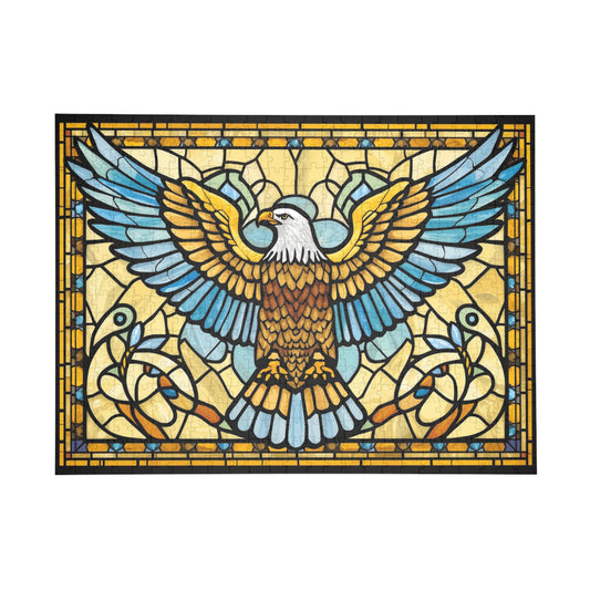 Stained Glass Eagle Jigsaw Puzzle – Bright Colorful Art Puzzle, Majestic Bird Illustration, Relaxing Gift