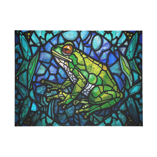 Stained Glass Frog Jigsaw Puzzle – Colorful Art Puzzle, Nature Inspired Frog Illustration, Relaxing Puzzle Gift