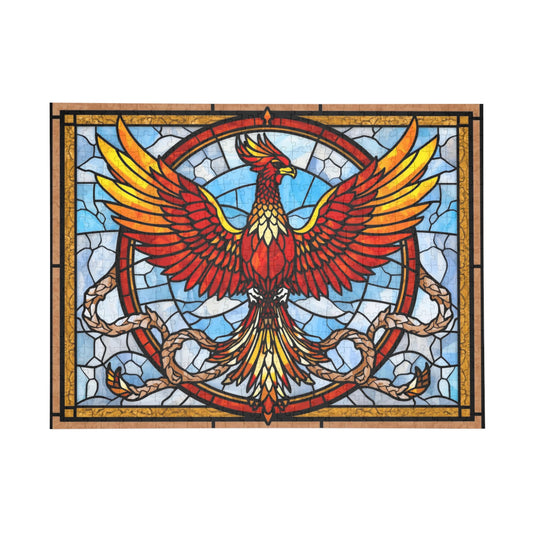 Stained Glass Phoenix Jigsaw Puzzle – Bright Colorful Fantasy Art Puzzle, Mythical Fire Bird Illustration, Relaxing Gift