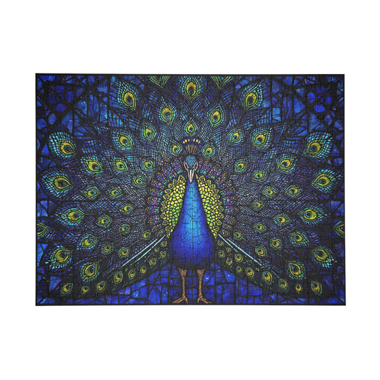 Stained Glass Peacock Jigsaw Puzzle – Colorful Art Puzzle, Majestic Bird Illustration, Relaxing Gift