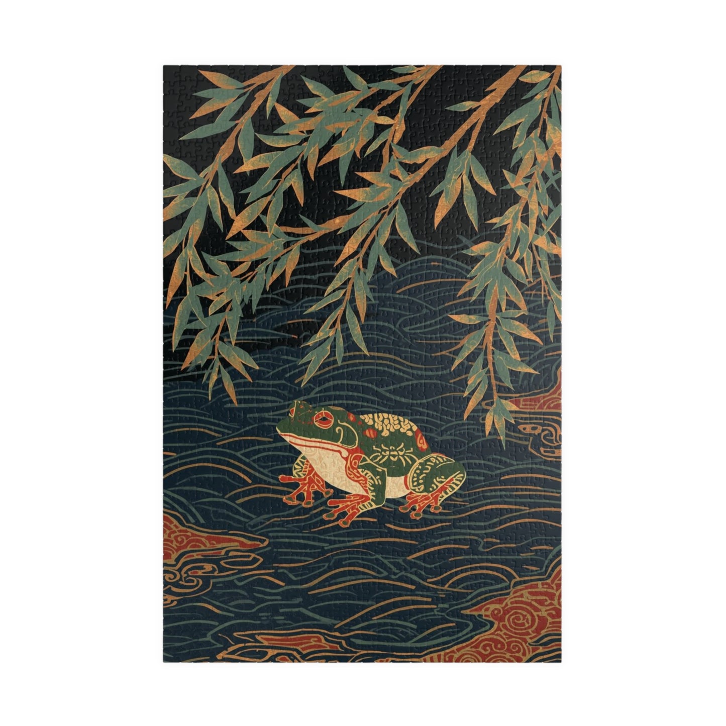 Luxury Japanese Hanafuda Jigsaw Puzzle – Willow & Frog Gold Leaf Art