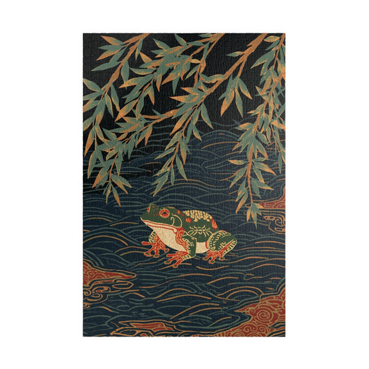 Luxury Japanese Hanafuda Jigsaw Puzzle – Willow & Frog Gold Leaf Art