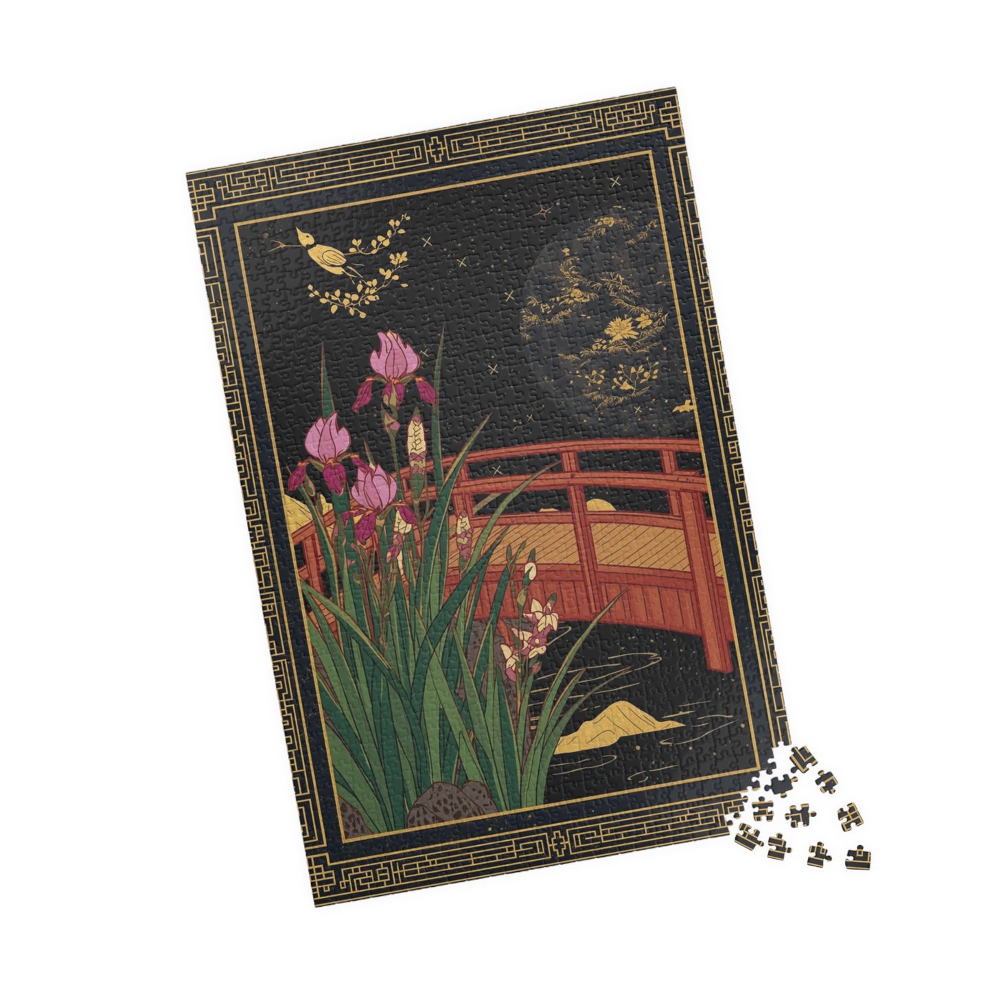 Luxury Japanese Hanafuda Jigsaw Puzzle – Iris & Bridge Gold Leaf Art