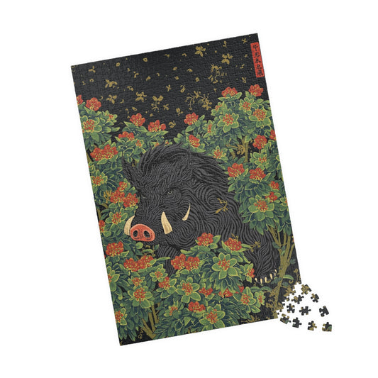 Luxury Japanese Hanafuda Jigsaw Puzzle – Bush Clover & Boar Gold Leaf Art