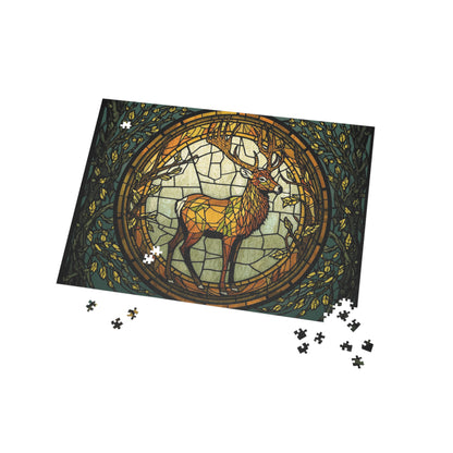 Stained Glass Deer Jigsaw Puzzle – Bright Forest Art Puzzle, Majestic Stag Illustration, Relaxing Nature Gift