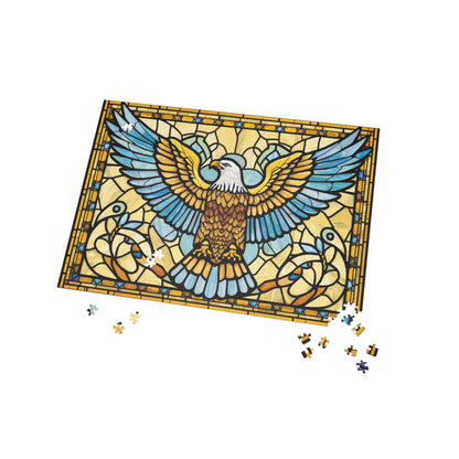 Stained Glass Eagle Jigsaw Puzzle – Bright Colorful Art Puzzle, Majestic Bird Illustration, Relaxing Gift