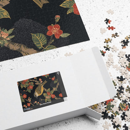 Luxury Japanese Hanafuda Jigsaw Puzzle – Plum Blossom & Warbler Gold Leaf Art