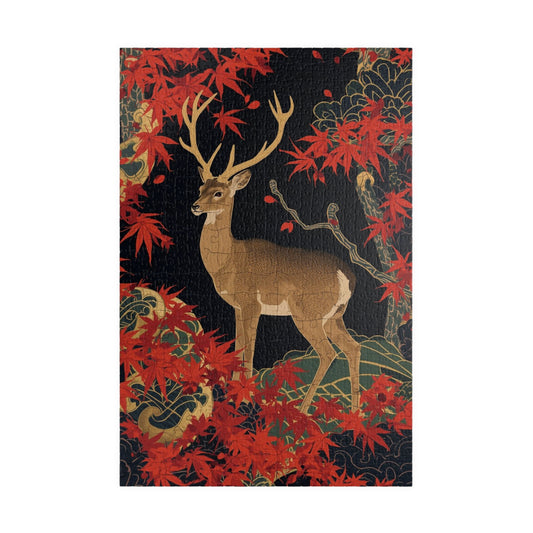 Luxury Japanese Hanafuda Jigsaw Puzzle – Maple Leaves & Deer Gold Leaf Art