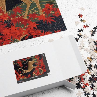 Luxury Japanese Hanafuda Jigsaw Puzzle – Maple Leaves & Deer Gold Leaf Art