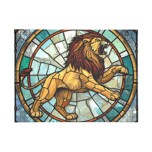 Stained Glass Lion Jigsaw Puzzle – Majestic Roaring Lion Art Puzzle, Powerful Animal Illustration, Relaxing Gift